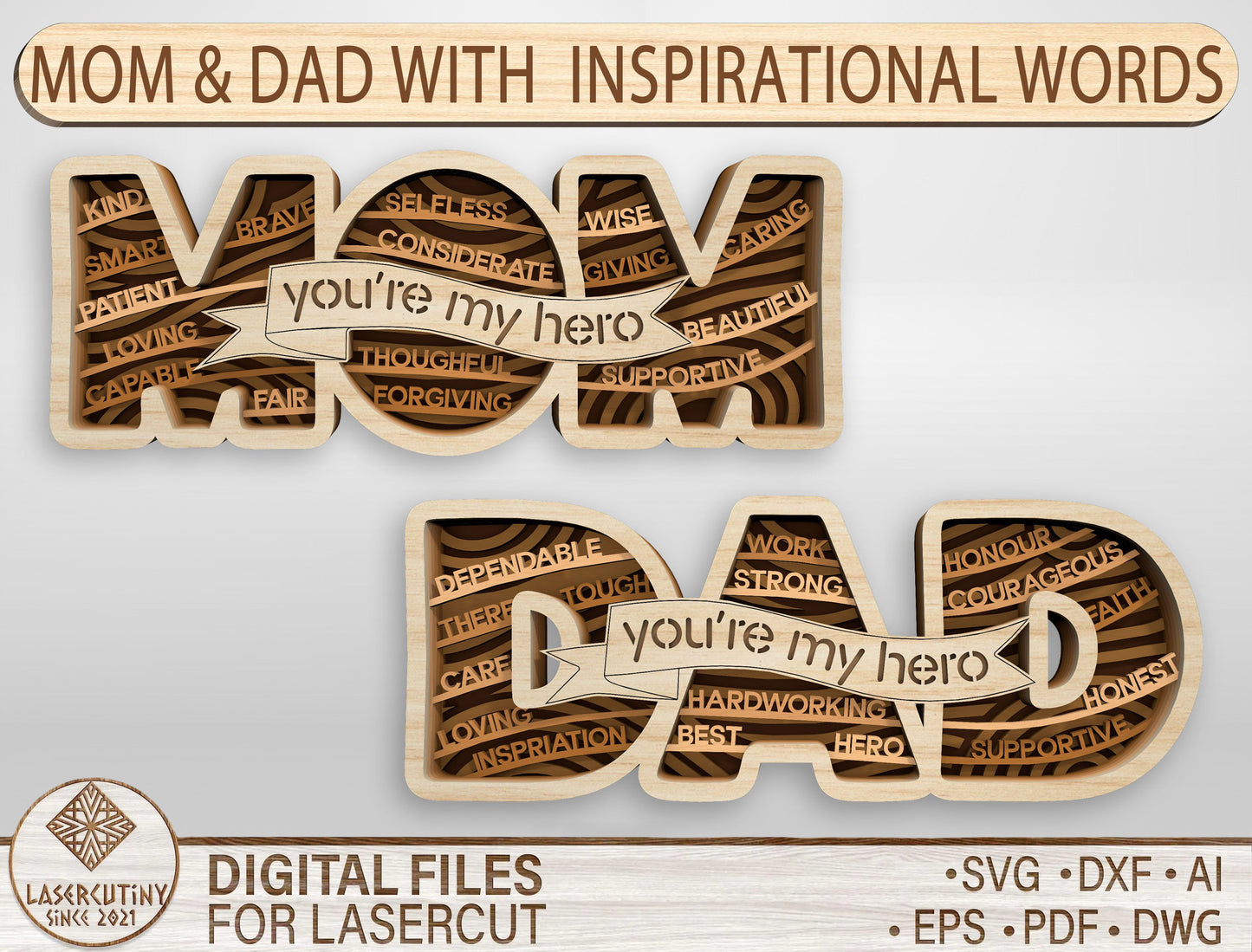 Mom and Dad Inspirational Words Sign SVG Bundle for LightBurn and xTool