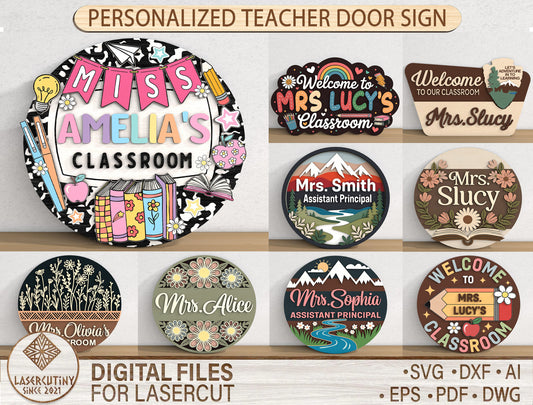 Teacher Door Sign Bundle SVG Classroom Decor for Glowforge Users