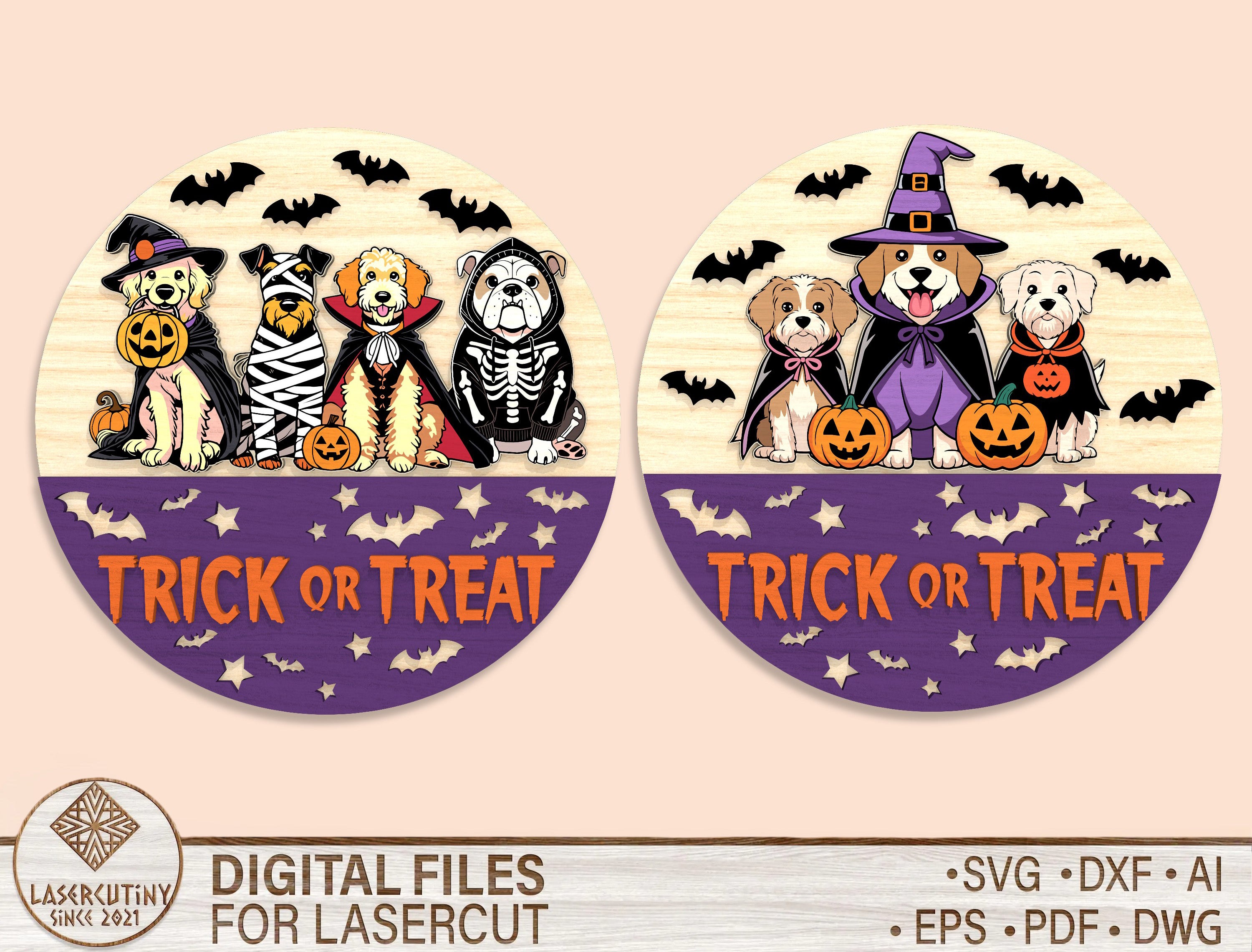 Trick or Treat Dog Door Hanger SVG Set 2 Designs