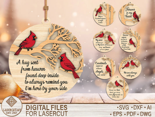 Red Cardinal Memorial Ornament SVG Bundle for Glowforge Users