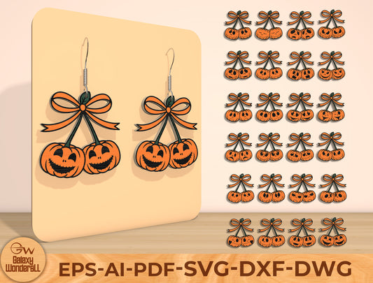Halloween Pumpkin Bow Earrings SVG Bundle Laser Cut File | 30 Cute Pumpkin Earring Designs | Spooky Jewelry Style | Glowforge, xTool, LightBurn, etc.