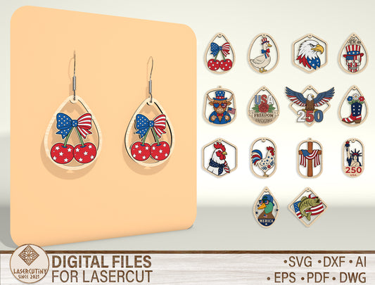 Patriotic Teardrop Earring SVG Bundle Laser Cut File for Glowforge