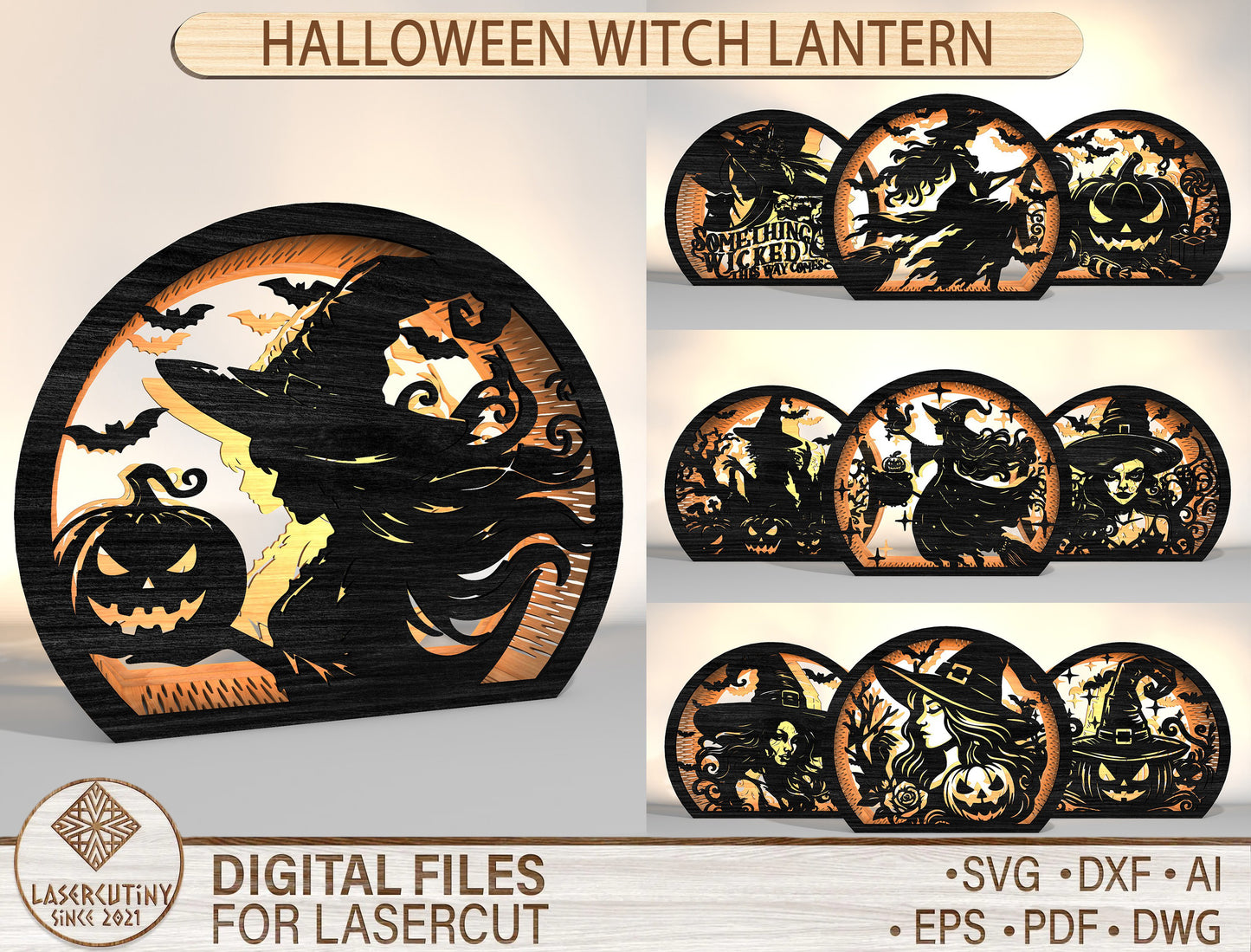 Halloween Witch Lantern SVG Bundle 10 Designs for Glowforge xTool LightBurn