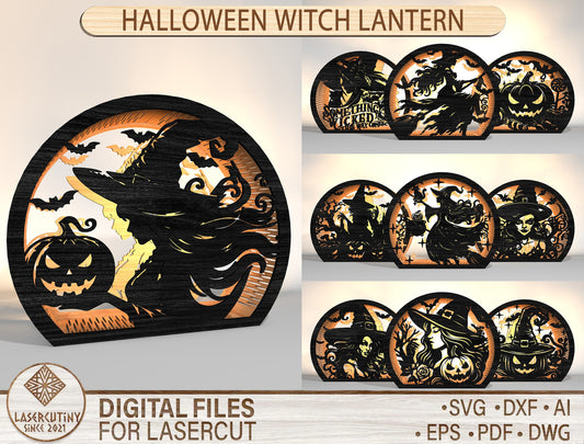 Halloween Witch Lantern SVG Bundle 10 Designs for Glowforge xTool LightBurn