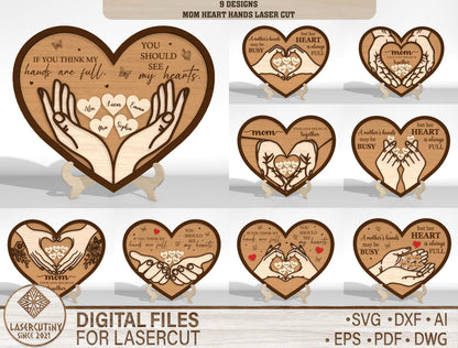 Mom Heart Hands SVG Bundle Mother's Day Laser Cut File for xTool and Glowforge
