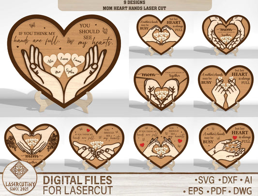 Mom Heart Hands SVG Bundle Mother's Day Laser Cut File for xTool and Glowforge