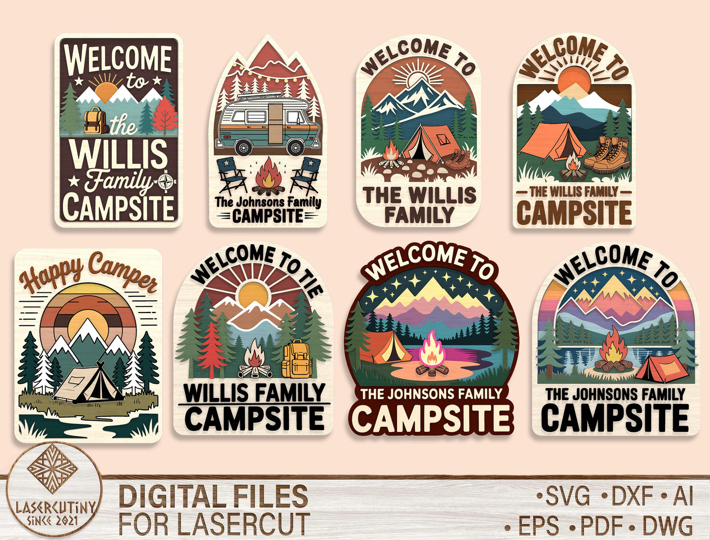 Personalized Campsite Door Sign SVG Bundle for Glowforge and xTool