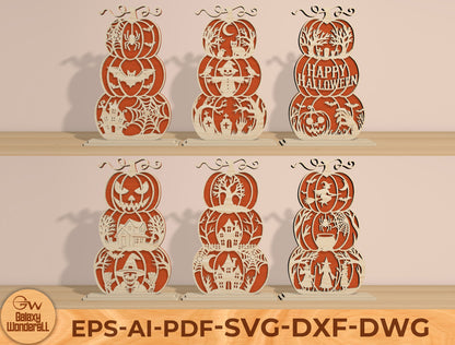 Halloween Pumpkin Stack SVG Bundle Laser Cut File | 6 Jack O Lantern Designs | Layered Wooden Decor | Glowforge, xTool, LightBurn, etc.
