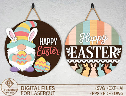Pastel Easter Welcome Round Door Sign SVG Bundle for Glowforge and xTool