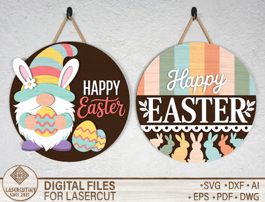 Pastel Easter Welcome Round Door Sign SVG Bundle for Glowforge and xTool