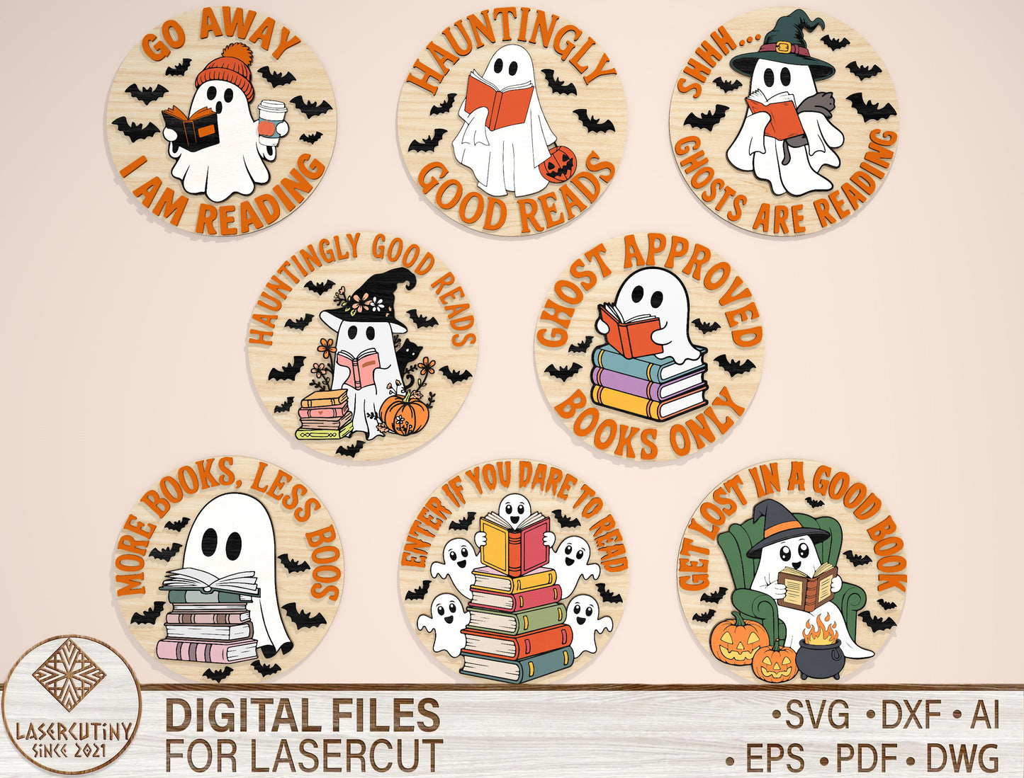Halloween Reading Ghost SVG Bundle for Glowforge and LightBurn