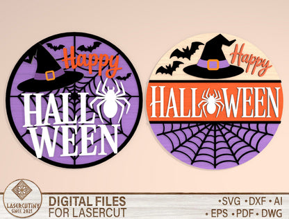 Happy Halloween Witch Hat Door Hanger SVG Set for Glowforge xTool LightBurn