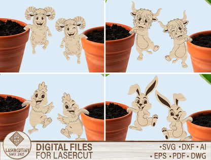 Cute Animal Planter Pot Hanger SVG Bunny Chick for Glowforge and xTool