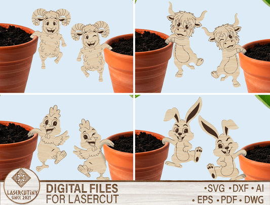 Cute Animal Planter Pot Hanger SVG Bunny Chick for Glowforge and xTool