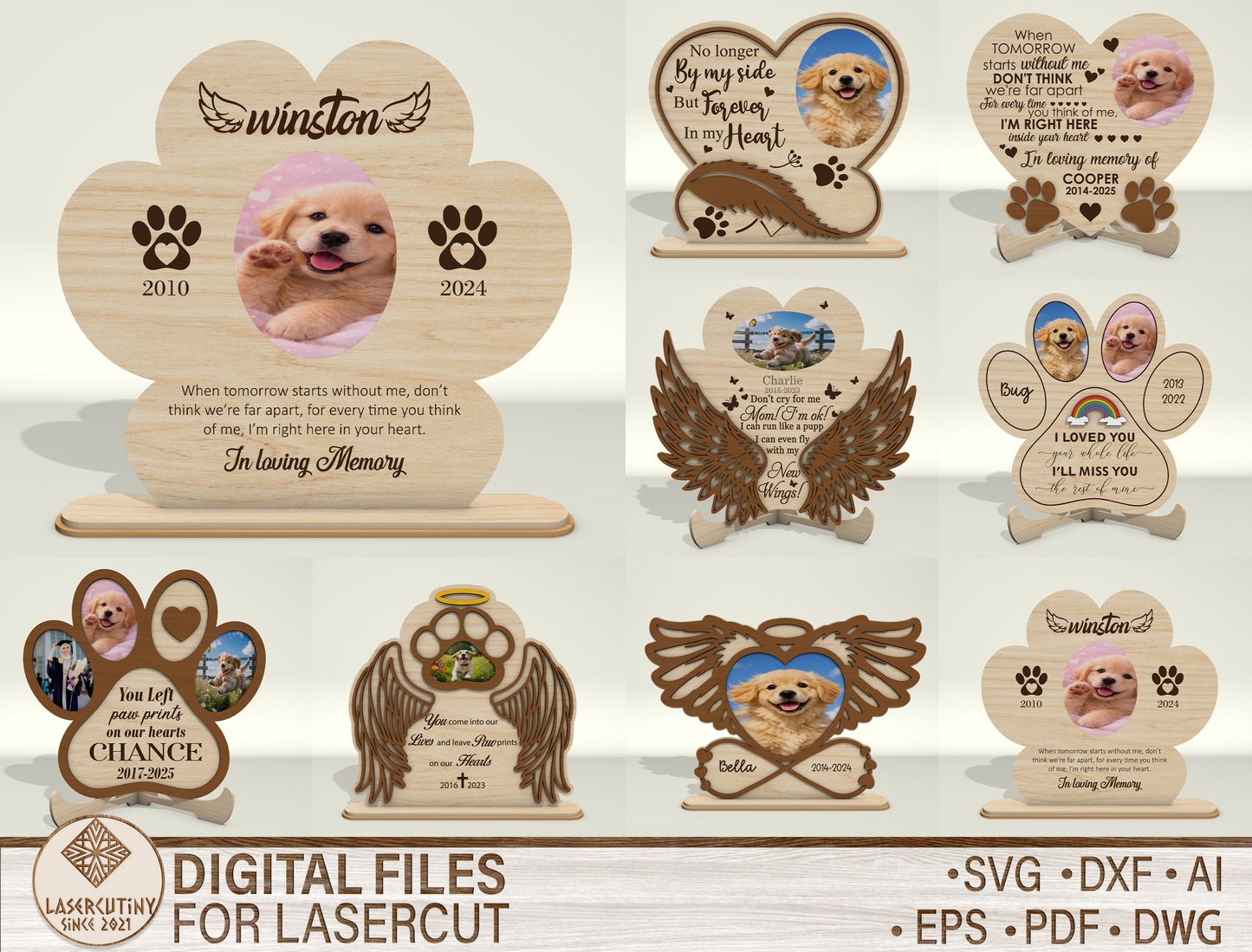 Dog Memorial Photo Frame SVG Bundle for Glowforge and LightBurn Users