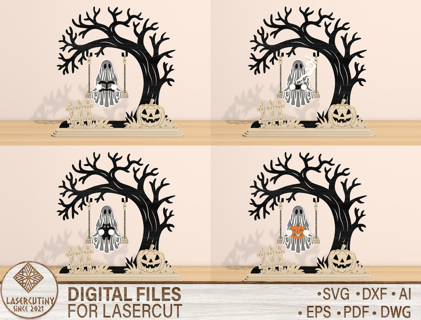 Halloween Ghost Tree Swing SVG Bundle for xTool and Glowforge
