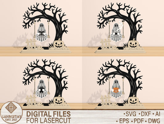 Halloween Ghost Tree Swing SVG Bundle for xTool and Glowforge