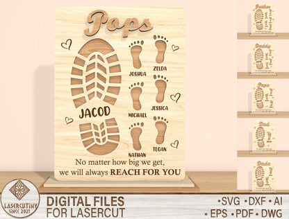 Father's Day Footprint Family Sign SVG Laser Cut File for Glowforge and xTool