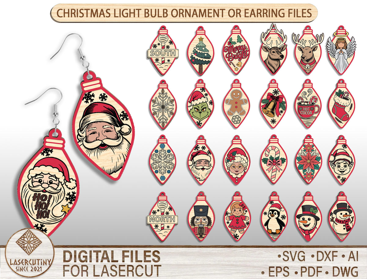 Christmas Light Bulb Ornament SVG Engraved Laser Cut File