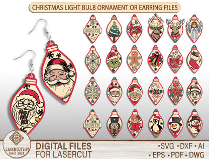 Christmas Light Bulb Ornament SVG Engraved Laser Cut File