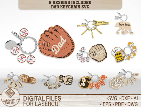 Personalized Dad Keychain SVG Bundle for Glowforge and LightBurn