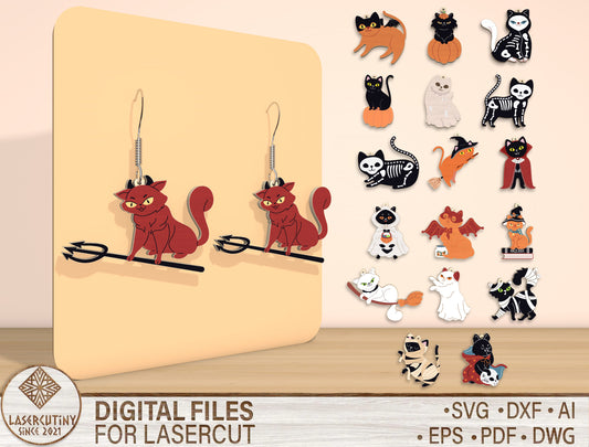Halloween Cat & Dog Earrings SVG Bundle Laser Cut File | Cute Spooky Pet Earrings | Gothic Jewelry Style | Glowforge, xTool, LightBurn, etc.