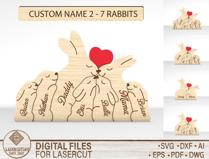 Personalized Family Rabbit Puzzle SVG Laser Cut File for Glowforge and xTool