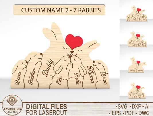 Personalized Family Rabbit Puzzle SVG Laser Cut File for Glowforge and xTool