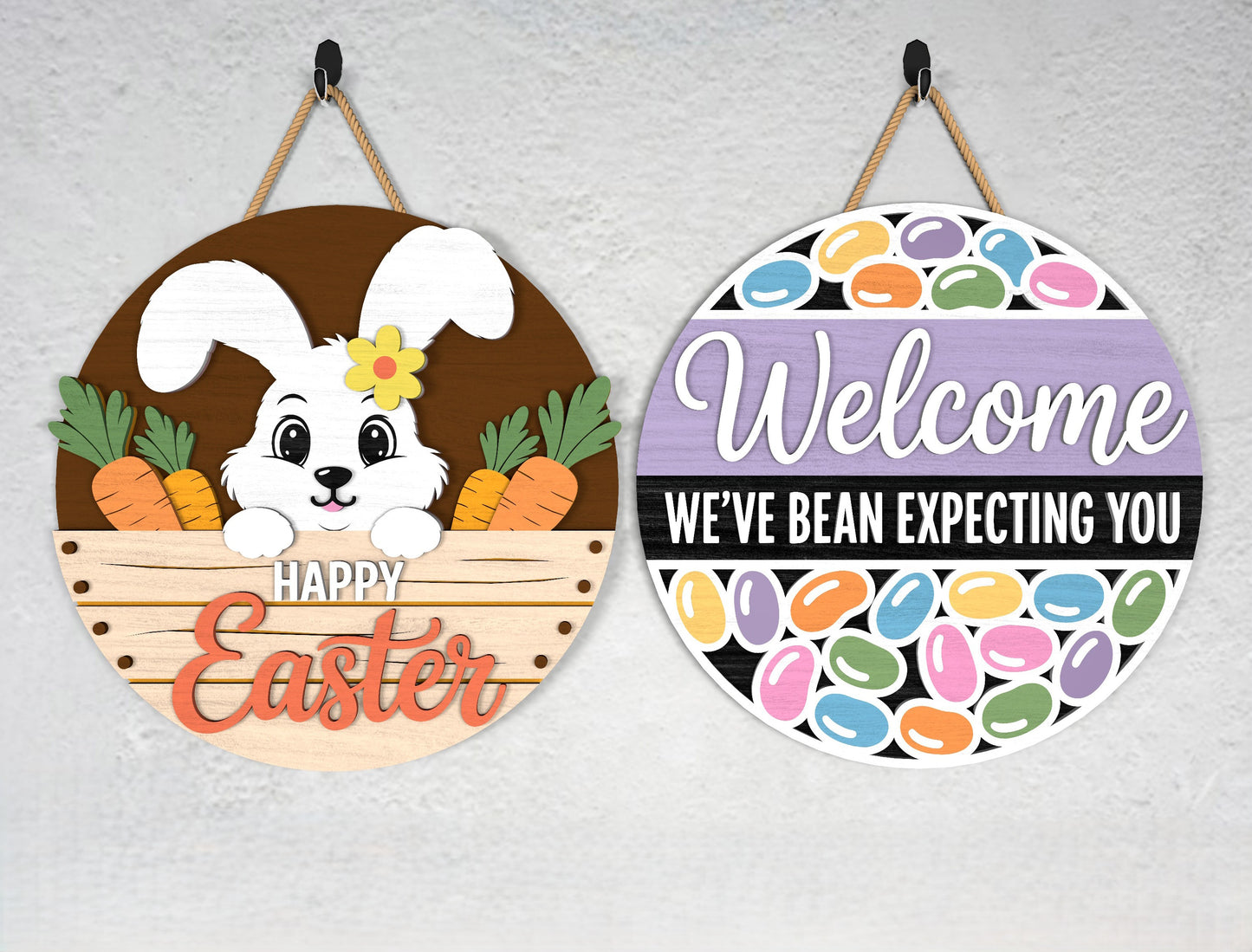 Happy Easter Bunny Welcome Door Sign SVG Colorful Egg Spring for Glowforge