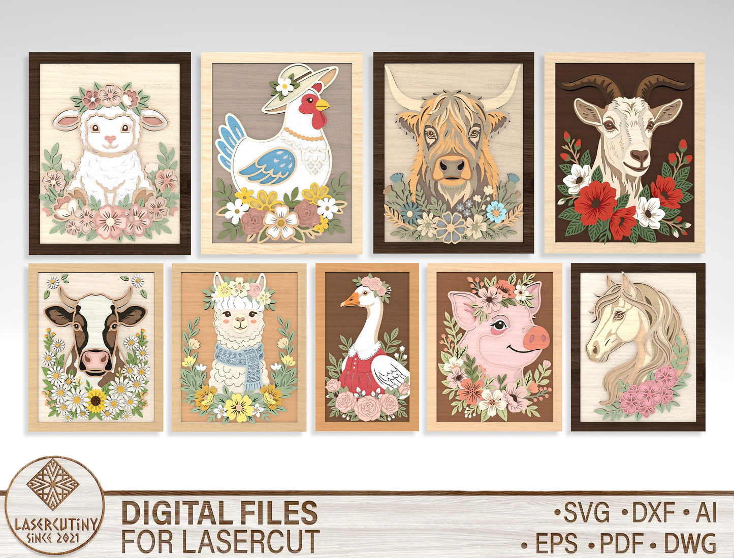 Farm Animal Wall Art SVG Bundle for Glowforge and LightBurn