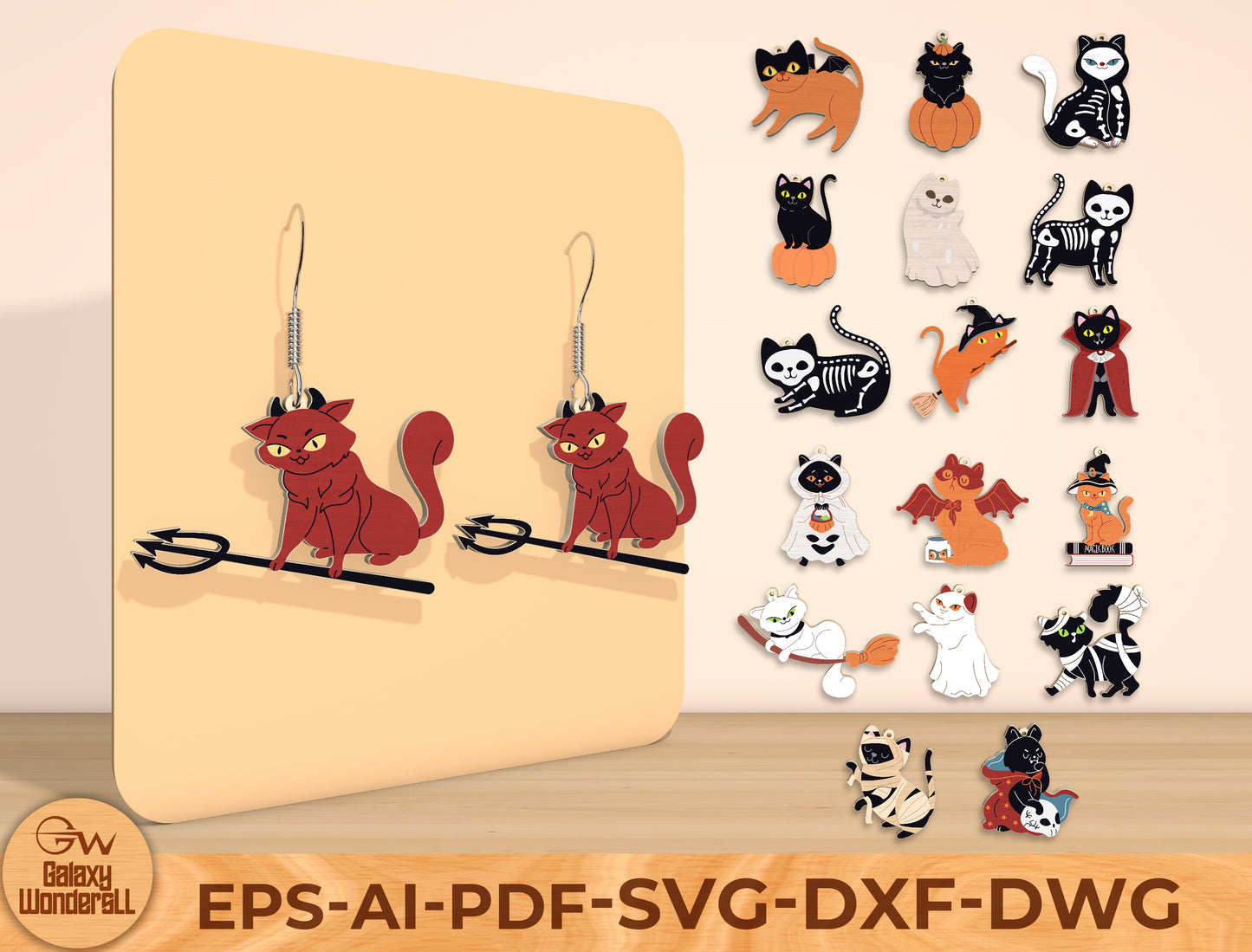 Halloween Cat & Dog Earrings SVG Bundle Laser Cut File | Cute Spooky Pet Earrings | Gothic Jewelry Style | Glowforge, xTool, LightBurn, etc.