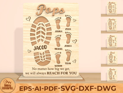 Father’s Day Footprint Family Sign SVG Laser Cut File | Personalized Dad & Papa Gift | Wooden Tabletop Decor | Glowforge, xTool, LightBurn, etc.