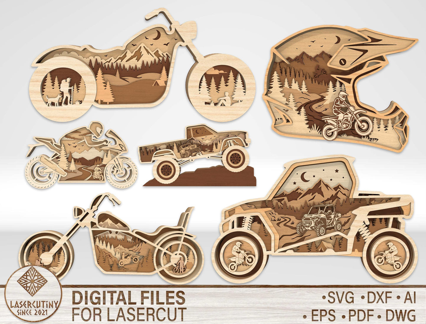 Off Road Vehicle Multilayer SVG Bundle 6 Designs for LightBurn Glowforge xTool