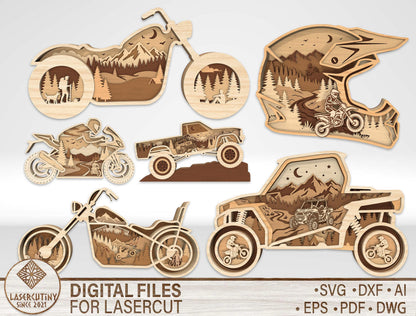 Off Road Vehicle Multilayer SVG Bundle 6 Designs for LightBurn Glowforge xTool