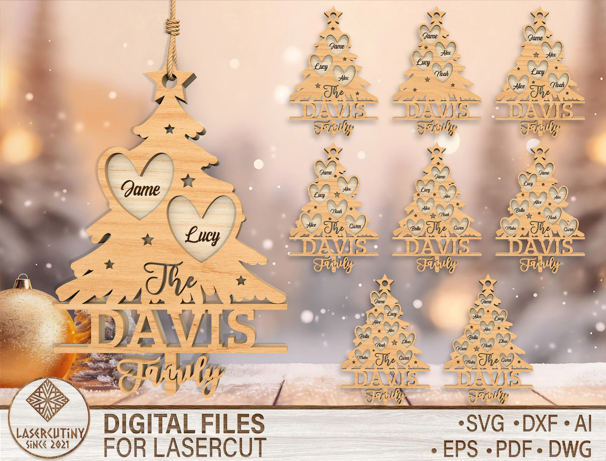 Personalized Family Tree Heart Christmas Ornament SVG 1