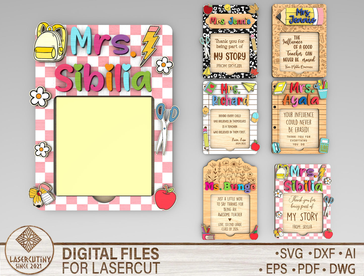 Personalized Teacher Notepad Holder SVG for Glowforge and LightBurn