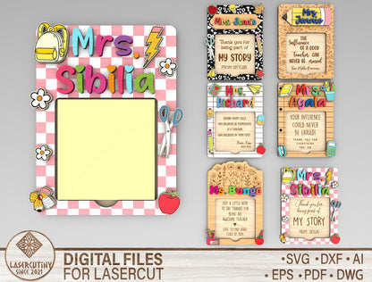 Personalized Teacher Notepad Holder SVG for Glowforge and LightBurn