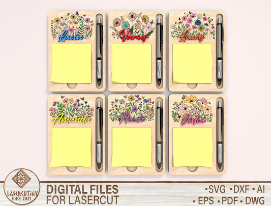 Personalized Floral Note Holder SVG Bundle Laser Cut File for Glowforge and xTool