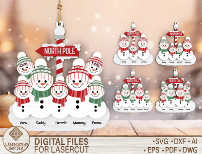 Personalized Family Snowman North Pole Ornament SVG 1