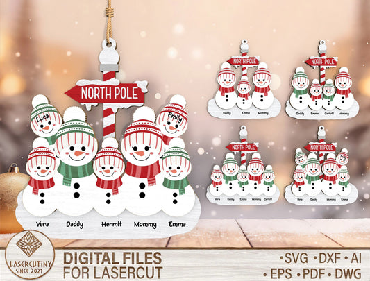 Personalized Family Snowman North Pole Ornament SVG 1