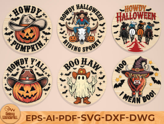 Howdy Halloween SVG Bundle Laser Cut File | 6 Western Halloween Designs | Funny Cowboy Decor | Glowforge, xTool, LightBurn, etc.