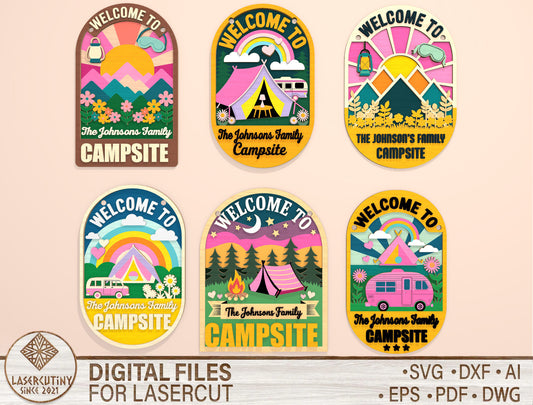 Personalized Pink Campsite Sign SVG Bundle for Glowforge Users