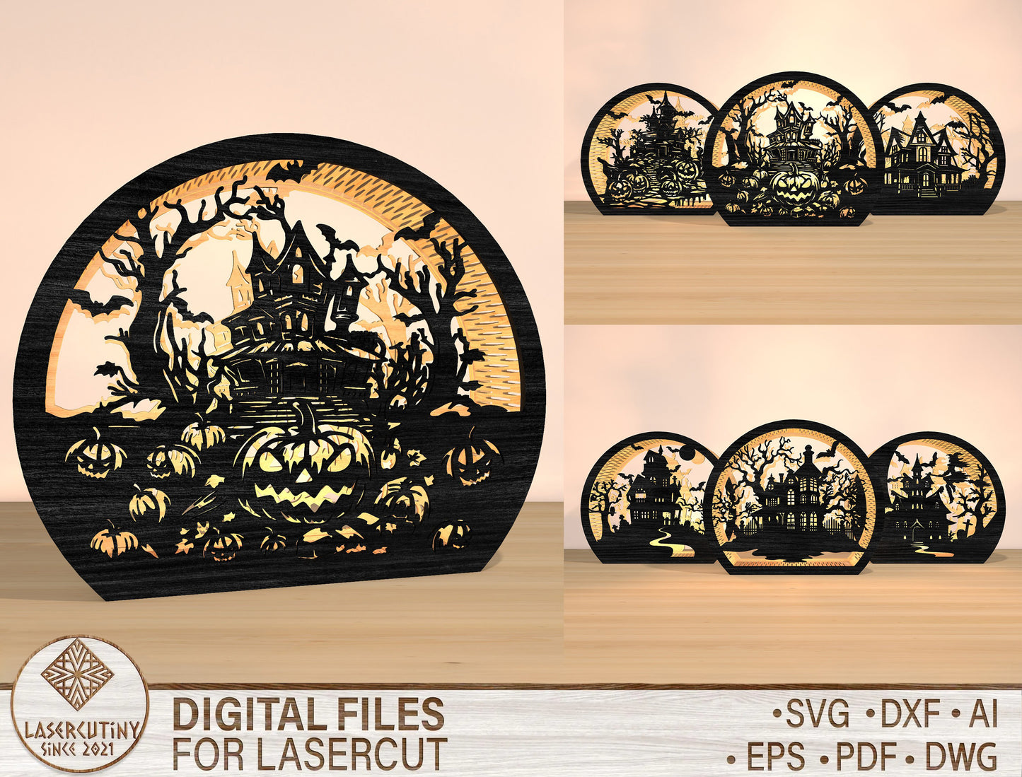 Haunted House Halloween Lantern SVG Bundle for Glowforge xTool LightBurn