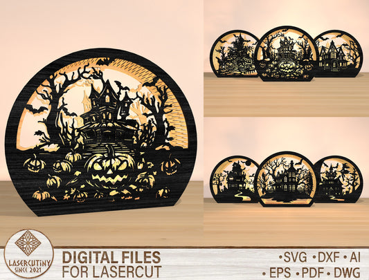 Haunted House Halloween Lantern SVG Bundle for Glowforge xTool LightBurn