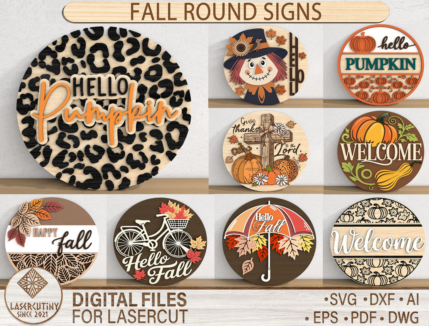 Fall Round Signs SVG Bundle for Glowforge xTool LightBurn | 10 Designs