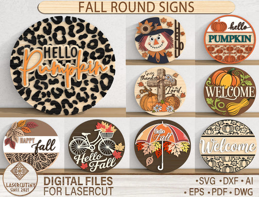 Fall Round Signs SVG Bundle for Glowforge xTool LightBurn | 10 Designs