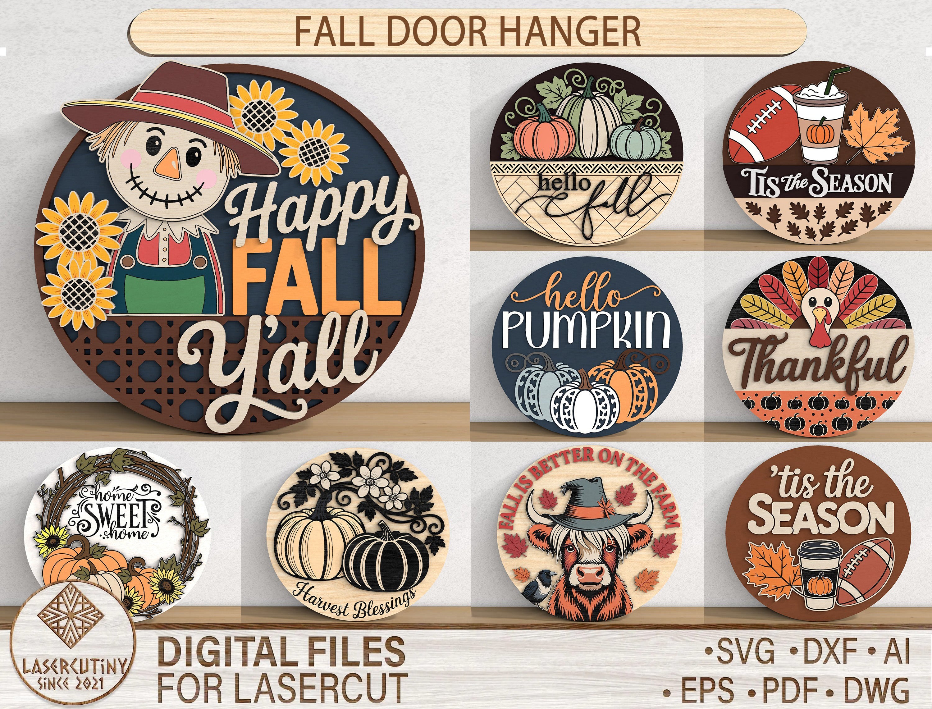 Happy Fall Yall Scarecrow Cow Door Hanger SVG Bundle