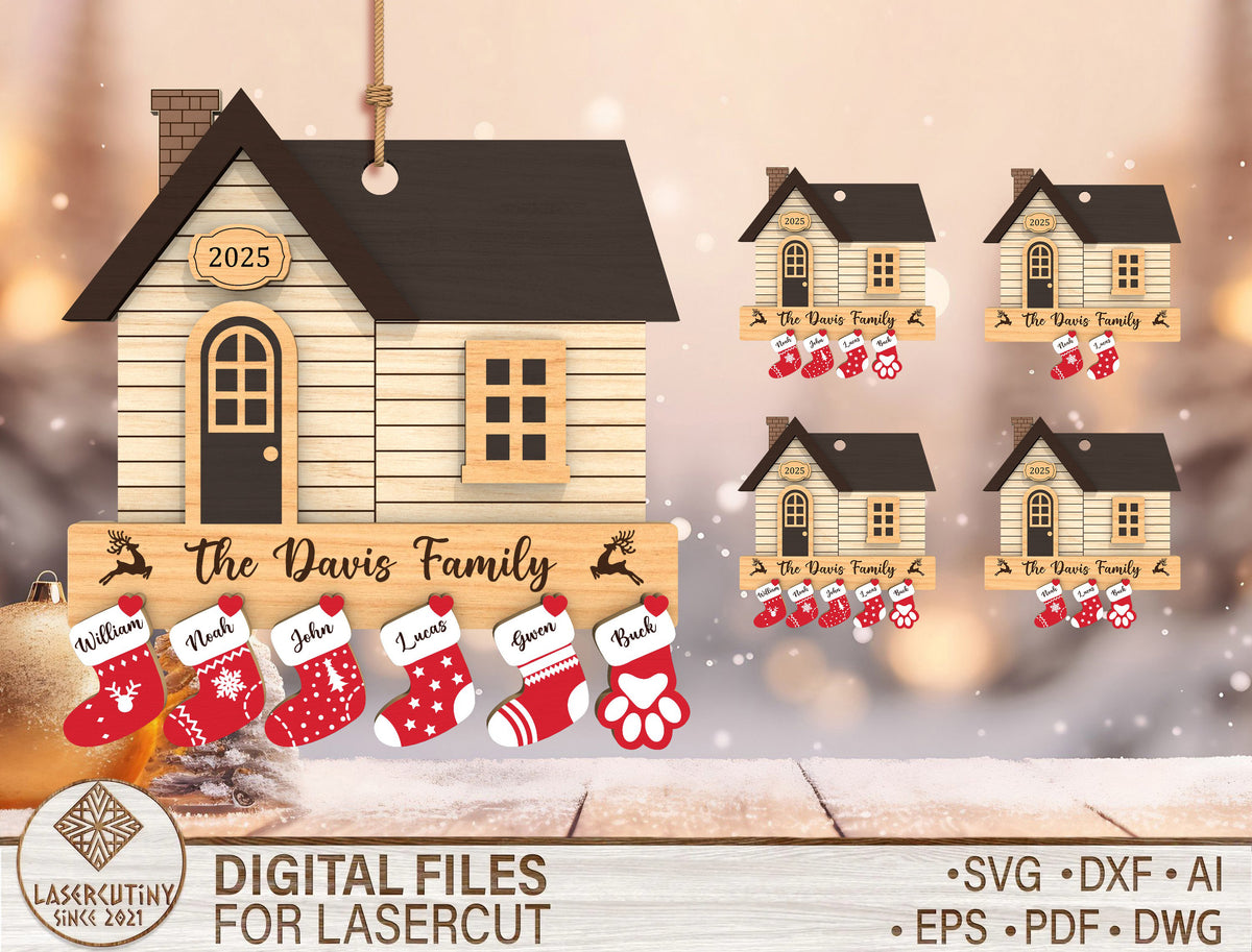 Personalized Family House Stocking Christmas Ornament SVG 1