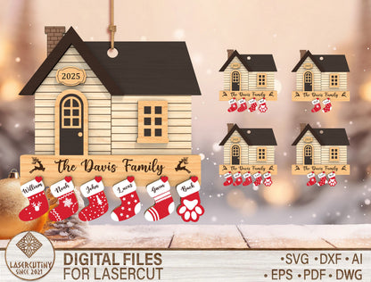 Personalized Family House Stocking Christmas Ornament SVG 1