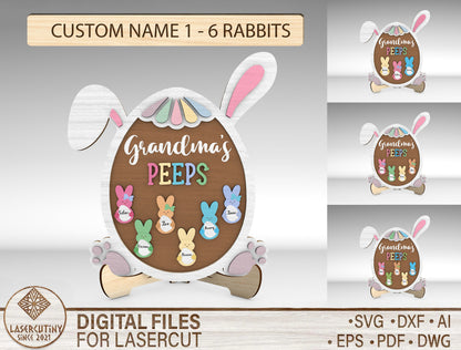 Personalized Easter Bunny Family Sign SVG Grandma Peeps for Glowforge